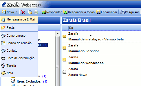 Menu "Novo"