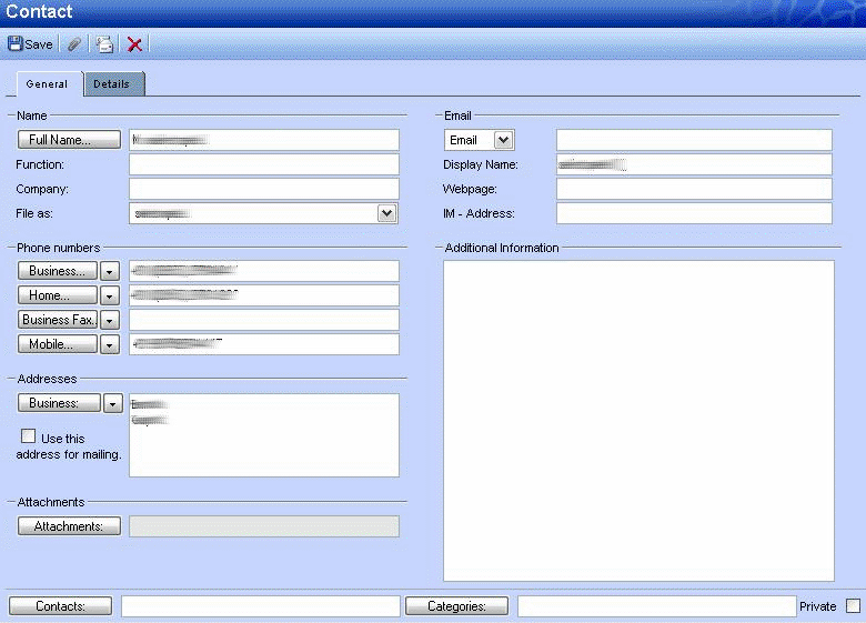 Informations détaillées d'un contact