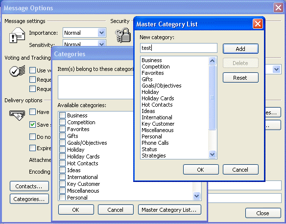 categorieën toevoegen in Outlook 2000/2003