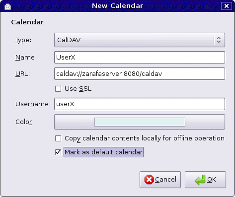 Szczegóły dla CalDav